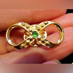 Genuine Emerald 24K Gold Electroplated Infinity Pin